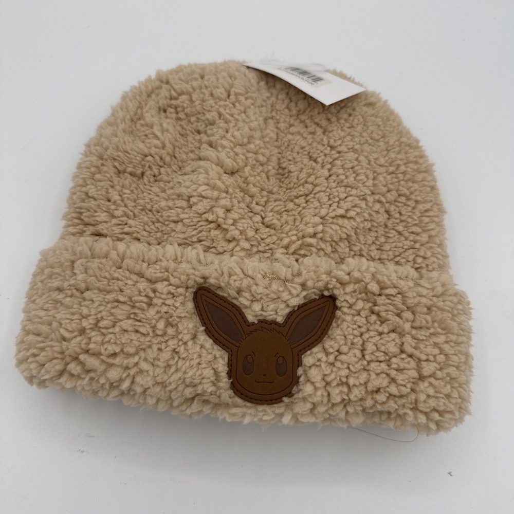 Pokémon Eevee Embroidered Beanie Beige  OSFM Lightweight Fuzzy Hat